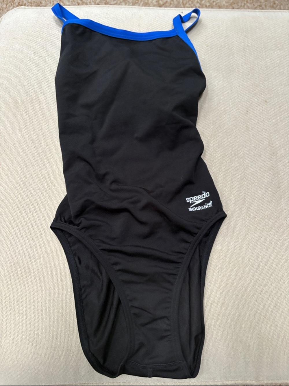 Speedo Endurance Black One-Piece Swimsuit with Blue Trim